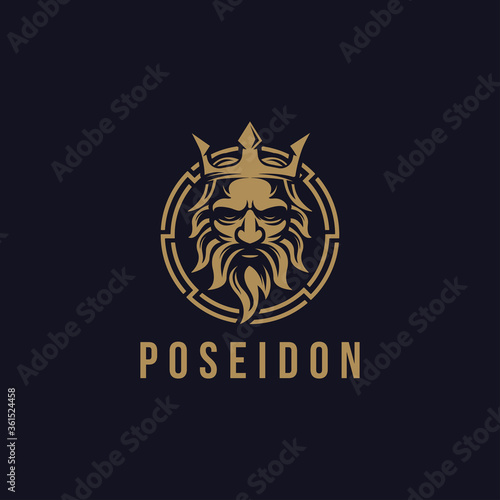 Canvas Print Poseidon nepture god logo icon, tritont trident crown logo icon vector template