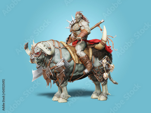 Savage Orc Brute leader running into battle wearing traditional armor and equipped with a flail . Fantasy themed character on an isolated white background. 3d Rendering