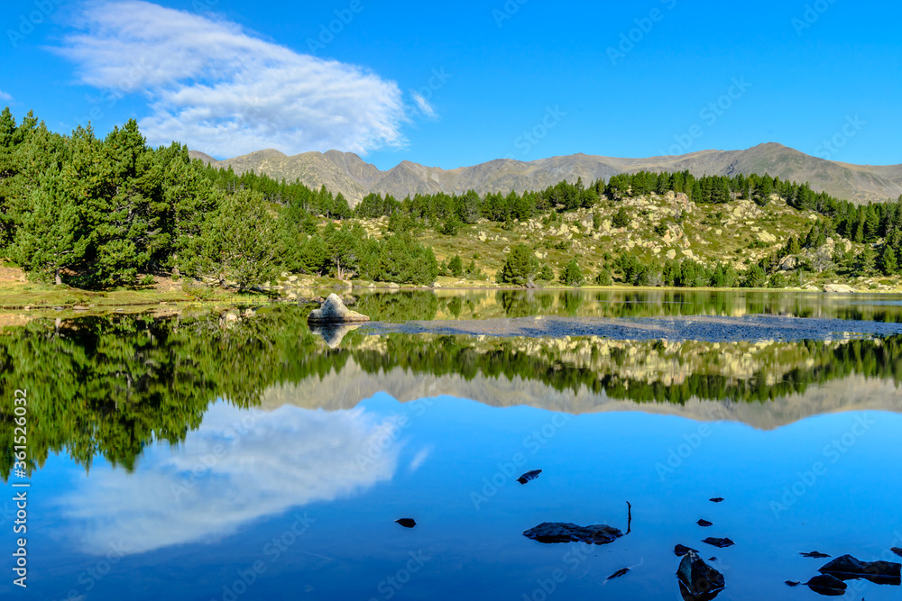 Lake in the mountains with blue sky