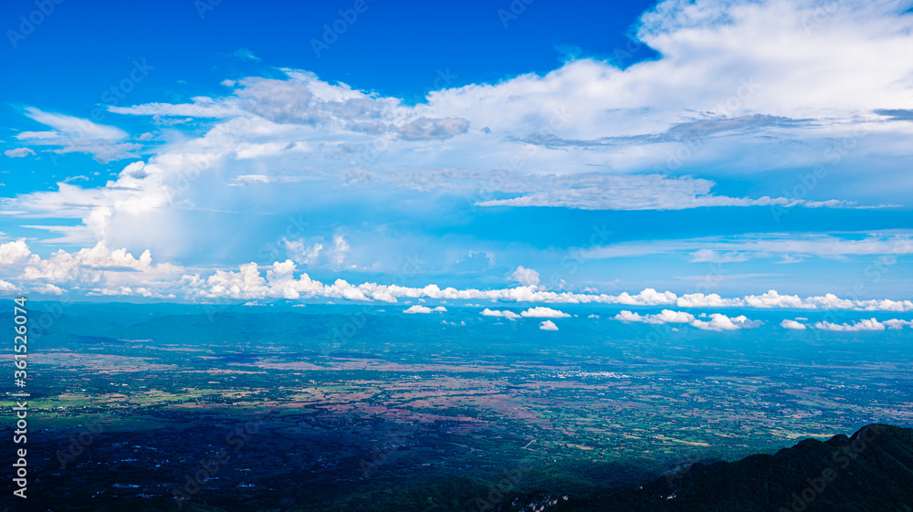 Phu Thap Berk viewpoint. Mountain view from the top. Beautiful clouds and fog cover the mountains, traveling concept.