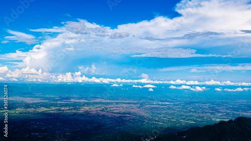 Phu Thap Berk viewpoint. Mountain view from the top. Beautiful clouds and fog cover the mountains, traveling concept.
