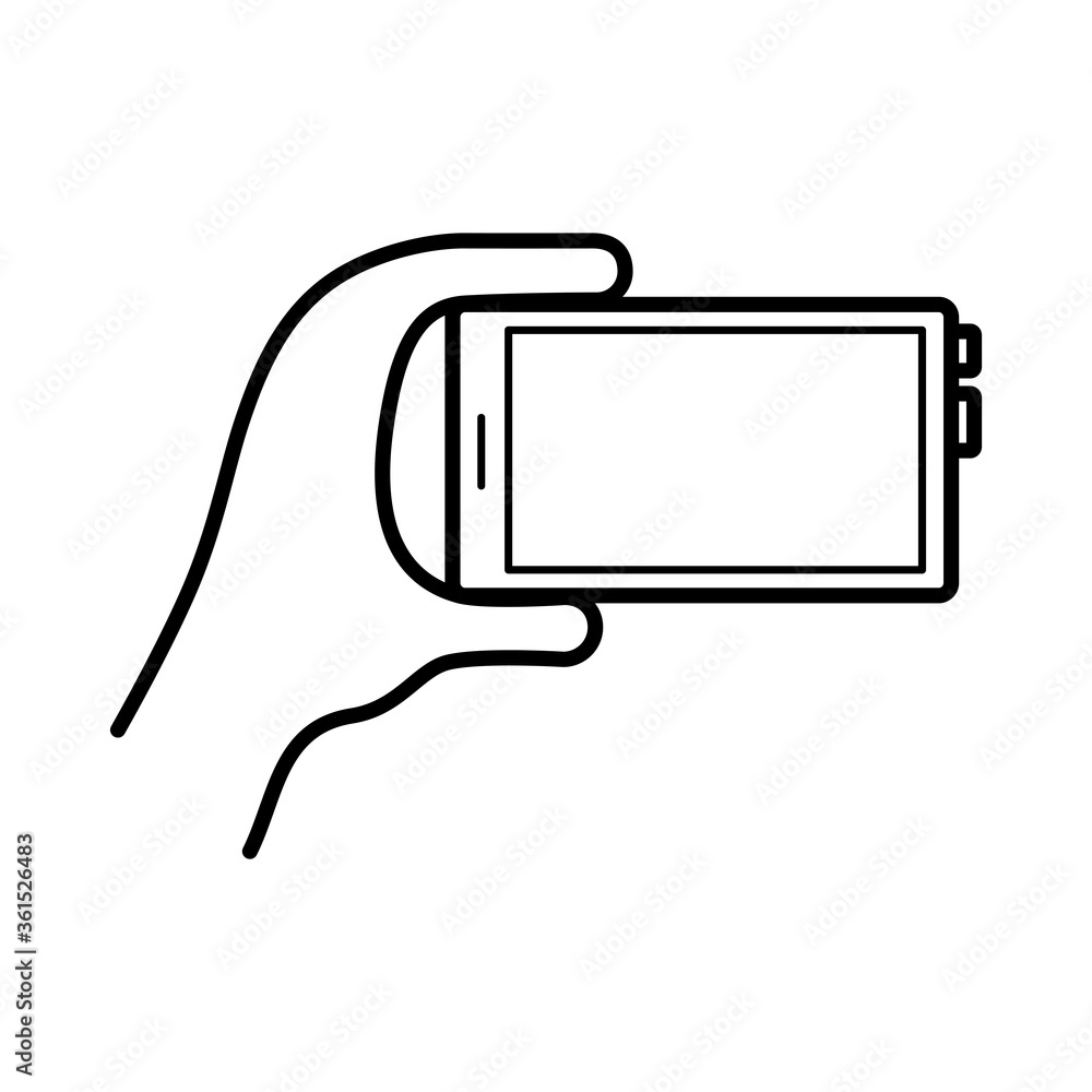 Fototapeta premium hand using smartphone device line style icon