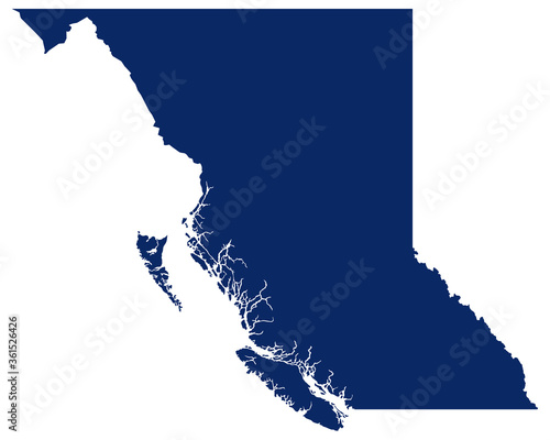 Karte von British Columbia in blauer Farbe