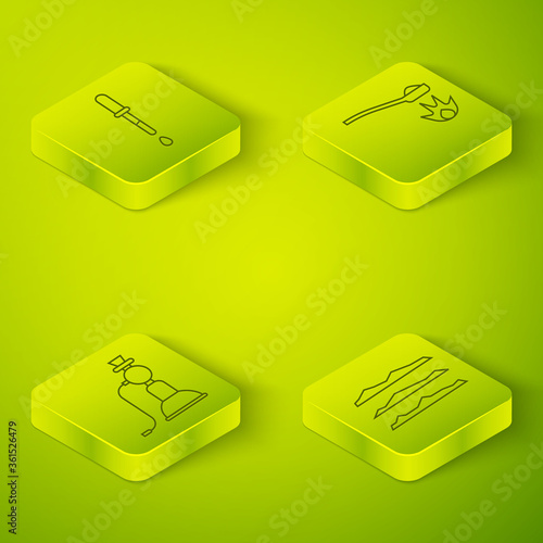 Set Isometric Heroin in a spoon, Hookah, Cocaine or heroin drug and Pipette icon. Vector.