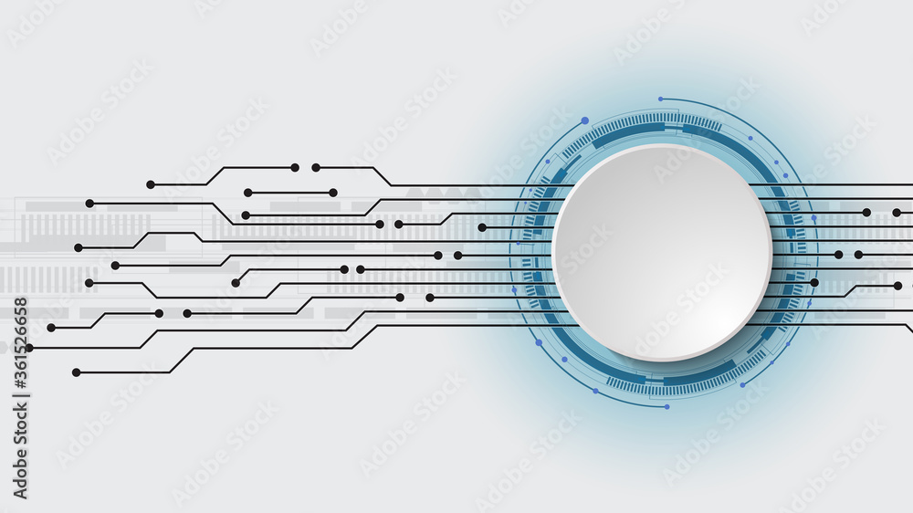 Illustration 3d design of paper circle with electrical circuit. High-tech digital network, communications, high technology. Abstract, futuristic, engineering, science, technology.