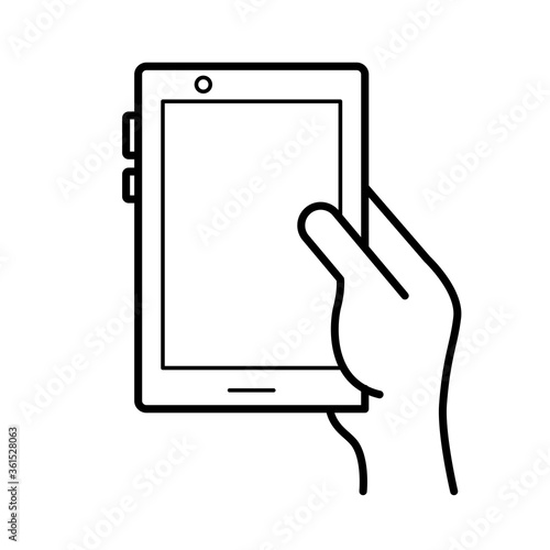 hand using tablet device line style icon