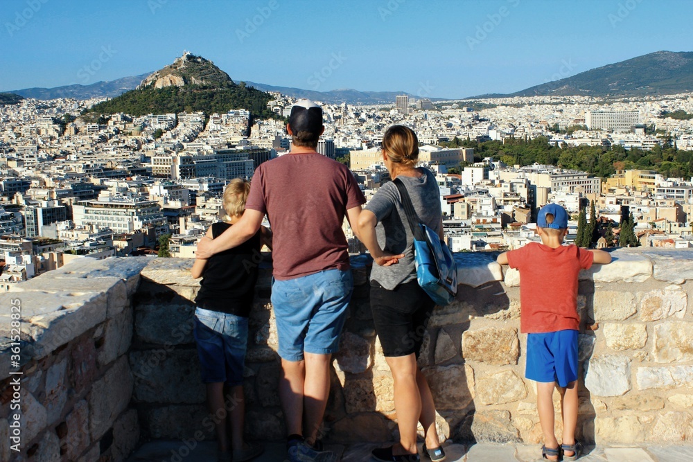 Greece, Athens, June 16 2020 - Viewpoint on Acropolis hill with panoramic view to Athens city.