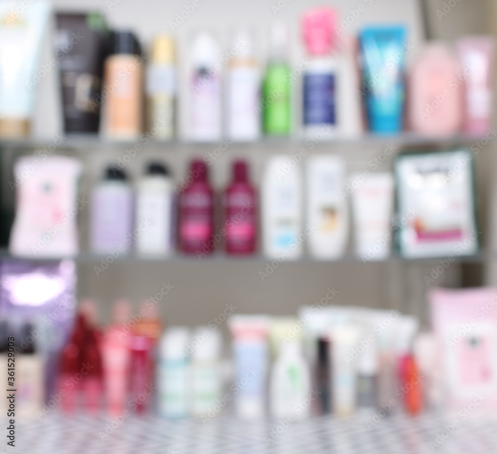 Blurred Background Cosmetics and Beauty Products on store shelf Blurred Background Cosmetics and Beauty Products on store shelf