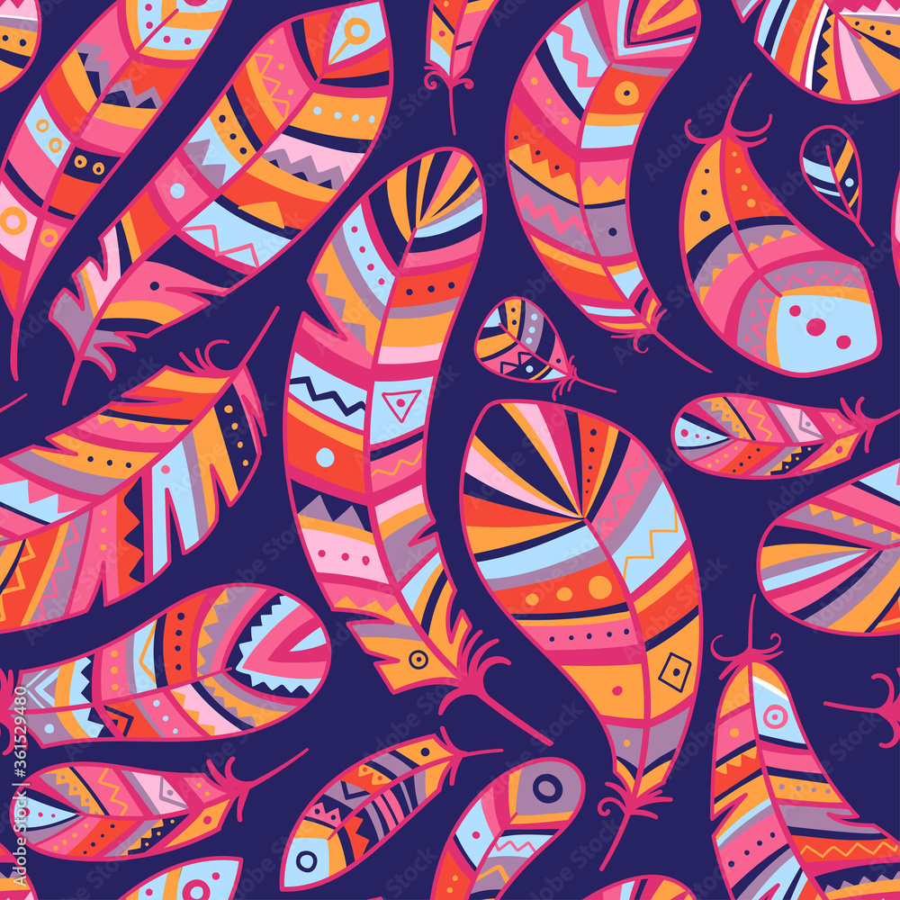 Feathers seamless pattern in boho style Feathers seamless pattern in boho style