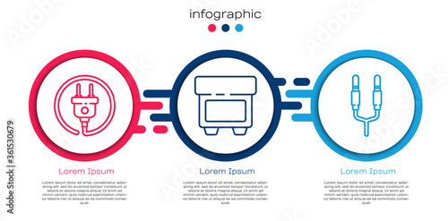 Set line Electric plug, Fuse and Audio jack. Business infographic template. Vector.