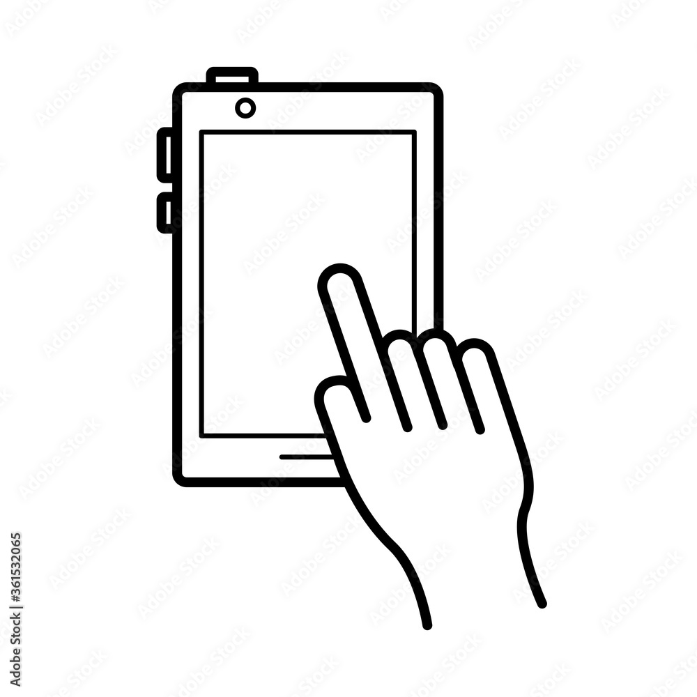 hand using smartphone device line style icon hand using smartphone device line style icon