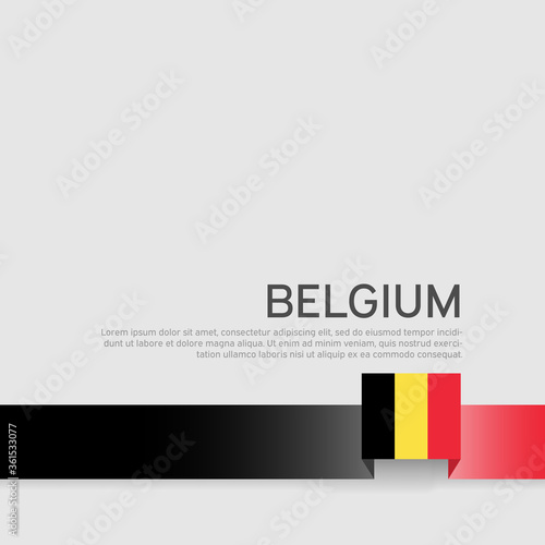 Belgium flag background. Belgium flag colored ribbon on a white background. National Poster. Business booklet. Vector flat design. State belgian patriotic banner, cover