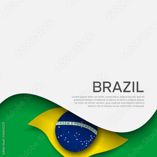 Abstract waving brazil flag. Creative background in brazil flag colors for holiday card design. Paper cut style. National poster. State Brazilian patriotic cover, business booklet. Vector design