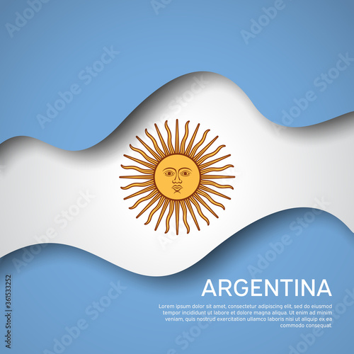 Abstract waving flag of argentina. Paper cut style. Creative background for Argentina patriotic holiday card design. Graphic background for a poster. Vector illustration of argentinian flag. Banner
