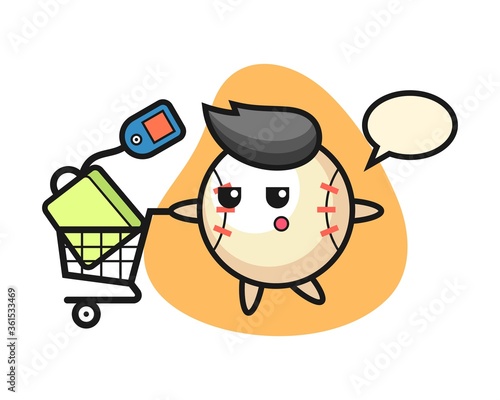 Baseball cartoon with a shopping cart