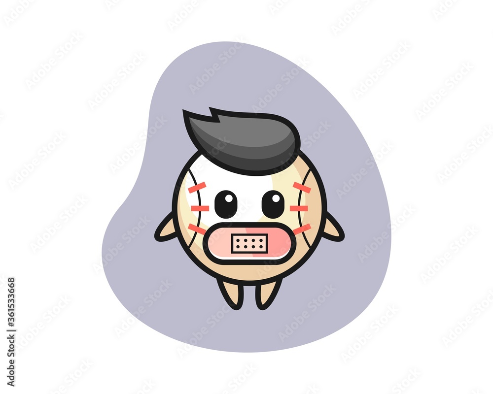 Obraz premium Baseball cartoon with tape on mouth