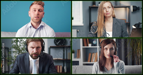 Tableau sur toile Screenshot of teleconference participants, colleagues meeting online negotiating