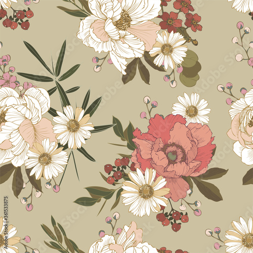 Seamless vector pattern with a bouquet of flowers