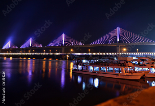 Long Exposure Shot of Mandovi River Bridge or Atal Setu in Panjim Goa India photo