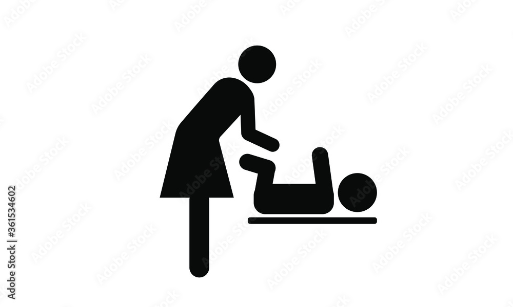 Changing station restroom sign vectors icon Woman changing diaper silhouette Changing station restroom sign vectors icon Woman changing diaper silhouette