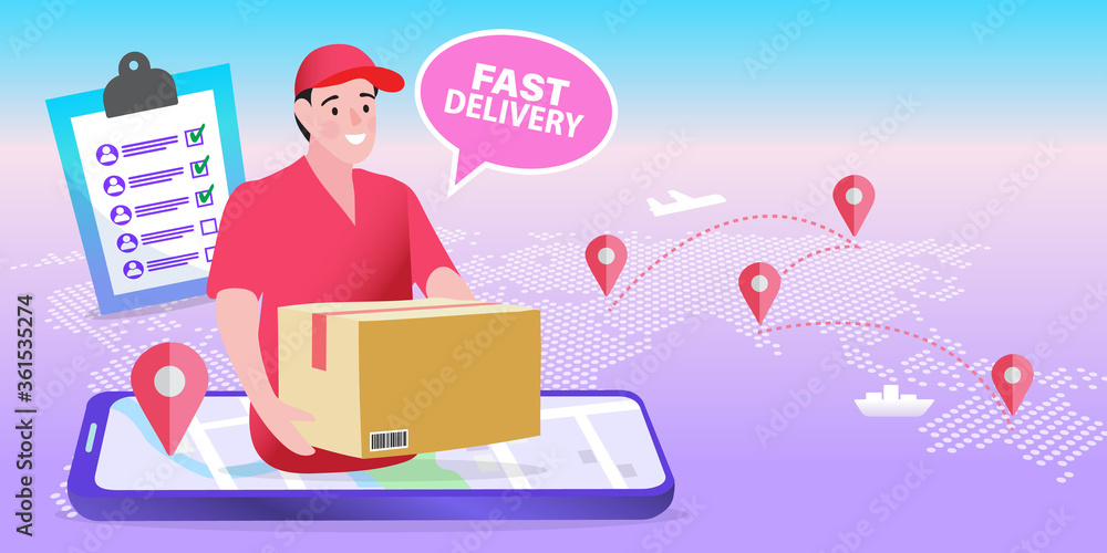 Online Delivery Service flat design banner. digital marketing concept. creative website template, Vector illustration. Online Delivery Service flat design banner. digital marketing concept. creative website template, Vector illustration.