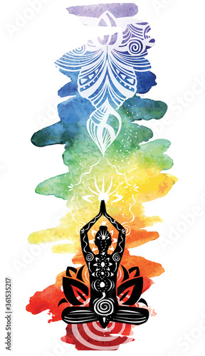 Esoteric colorful background with Yoga symbols