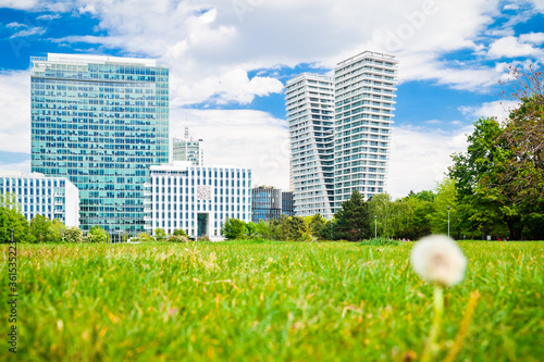 Prague financial downtown from Central Park of Pankrac during lockdown with no people photo