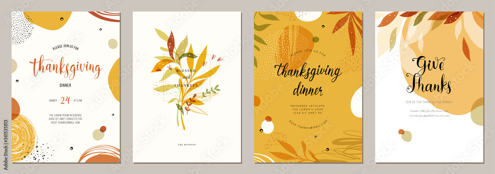 Trendy abstract Thanksgiving templates. Good for poster, card, invitation, flyer, cover, banner, placard, brochure and other graphic design.  - obrazy, fototapety, plakaty 