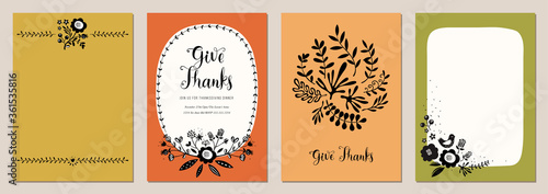 Trendy Thanksgiving templates in scandinavian style. Good for poster, card, invitation, flyer, cover, banner, placard, brochure and other graphic design.