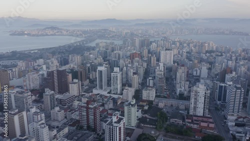 Wallpaper Mural forward flight over downtown buildings with bridges in the background, Florianópolis, Santa Catarina, Brazil Torontodigital.ca