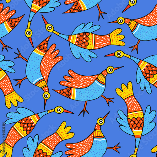 Pattern with birds in Indian traditional Gong style