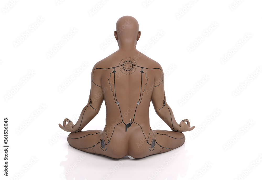 3D Render : the portrait of male cyborg in the studio 3D Render : the portrait of male cyborg in the studio