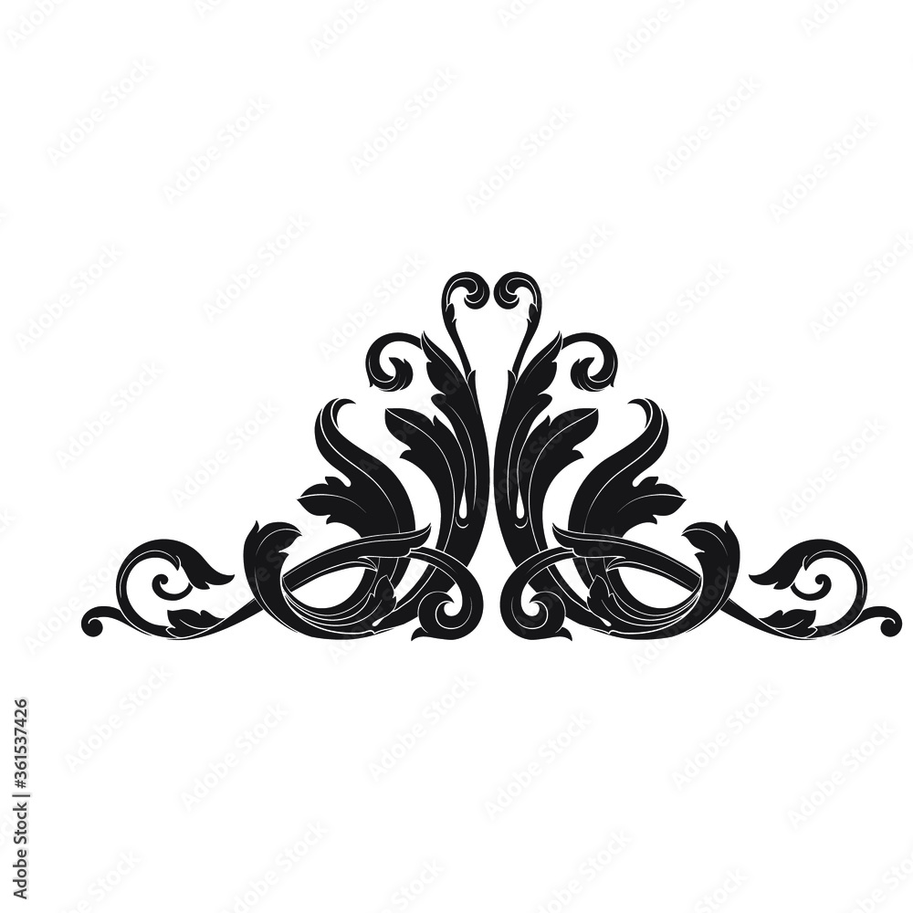 Vintage Ornament Element in baroque style with filigree and floral engrave the best situated for create frame, border, banner. It's hand drawn foliage swirl like victorian or damask design arabesque.