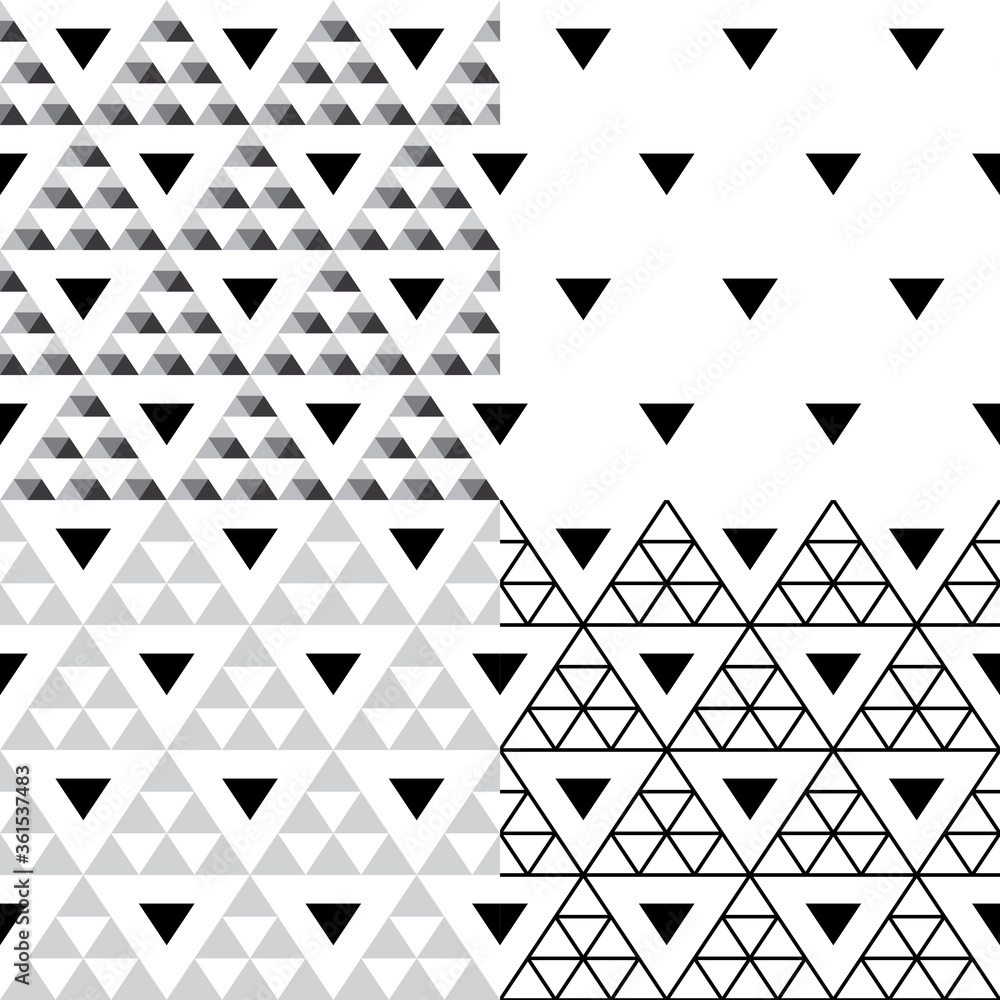 Triangle vector seamless pattern set - collection of four geometric repetitive textile designs
Triangle vector seamless pattern set - collection of four geometric repetitive textile designs