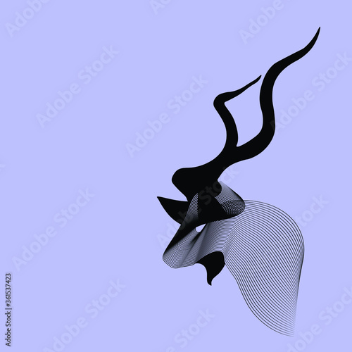 Simple striped antilope, ram, billie, or buck illustration vector. Horned wild animal head with blue background.