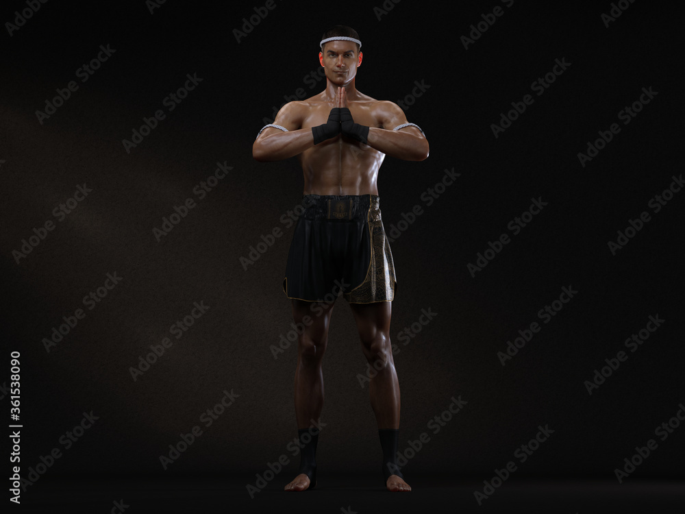 3D Render : The portrait of male boxer, perform muay thai martial arts 3D Render : The portrait of male boxer, perform muay thai martial arts