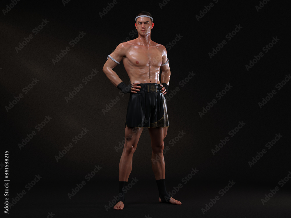 3D Render : The portrait of male boxer, perform muay thai martial arts 3D Render : The portrait of male boxer, perform muay thai martial arts