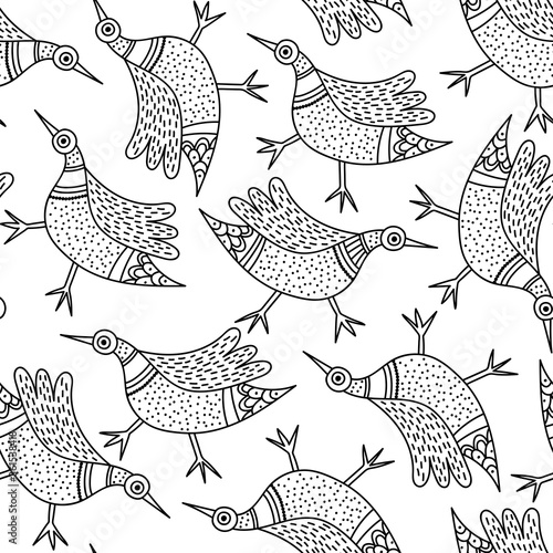 Pattern with birds in Indian traditional Gong style