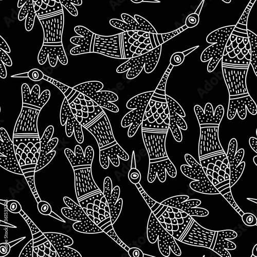 Pattern with birds in Indian traditional Gong style