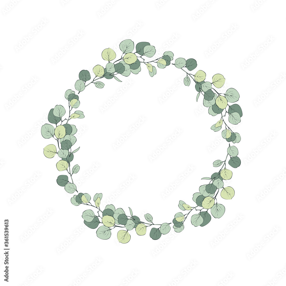 Fototapeta premium Round floral frame of leaf branches
