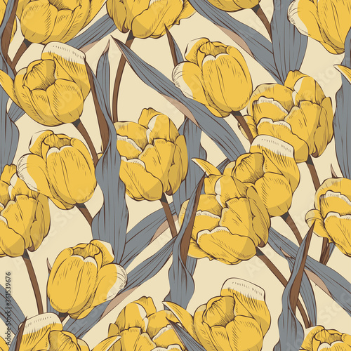 Seamless pattern with tulips