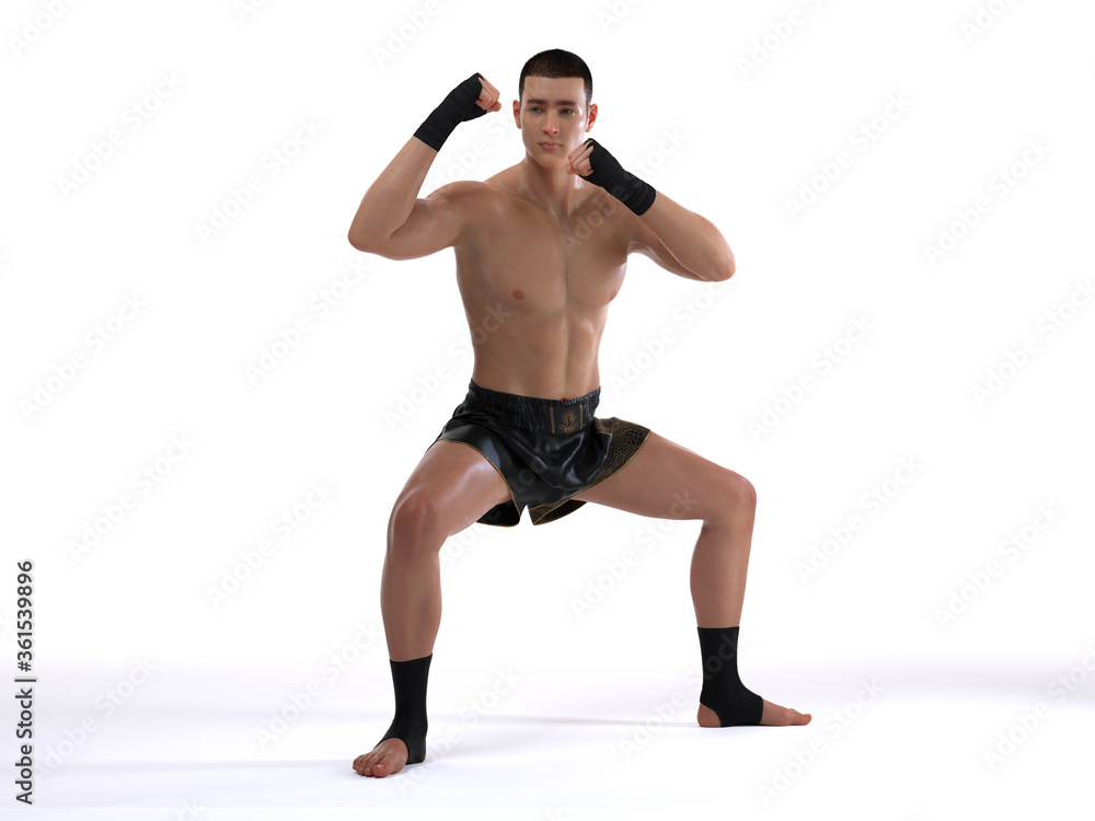 3D Render : The portrait of male boxer, perform muay thai martial arts 3D Render : The portrait of male boxer, perform muay thai martial arts