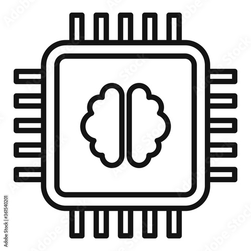 Brain ai processor icon. Outline brain ai processor vector icon for web design isolated on white background