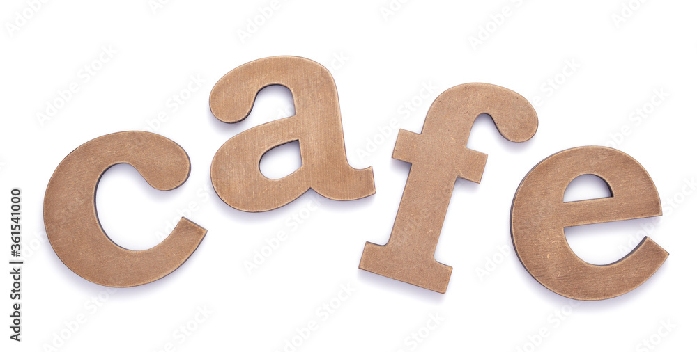 wooden cafe letters on white background wooden cafe letters on white background