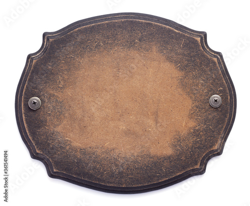 Valokuva wooden nameplate or wall sign on white background
