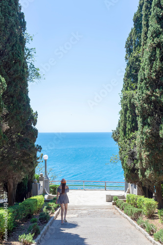 Cypress Alley in Haraks Park, Crimea photo