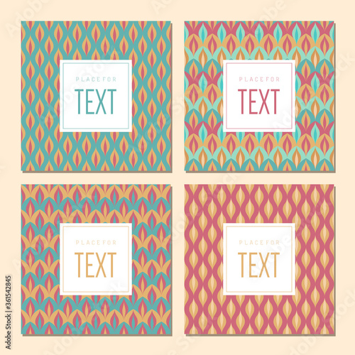 Template collection in Vintage colorful pattern with a place for text. Retro style seamless vector patterns.
