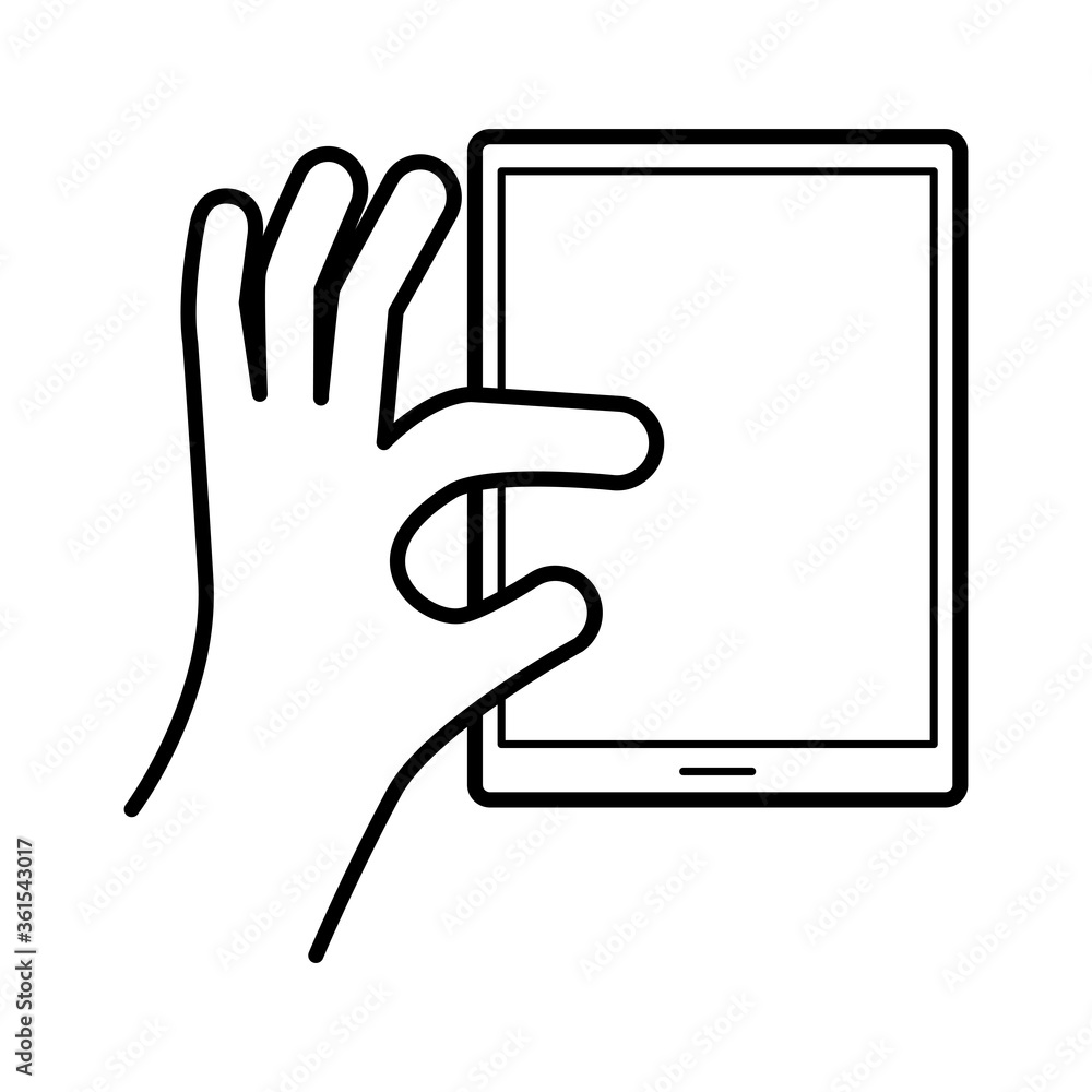 Obraz premium hand using tablet device line style icon