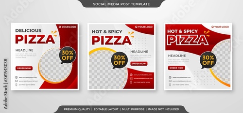 social media ads template with minimalist and simple style use for food court and pizza restaurant promotion ads 
