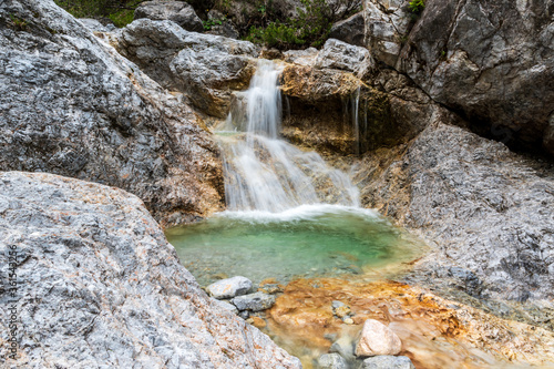 Waterfall at Karlschütt gorge in the Hochschwab mountain range in Styria, Austria